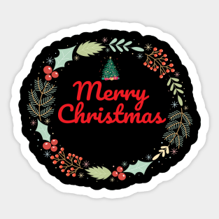 Merry Christmas Wreath Holiday Design Sticker